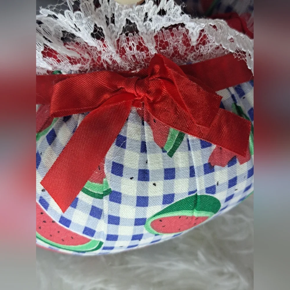 Hand Crafted Watermelon Red and Blue Cloth Basket Bundle NWT